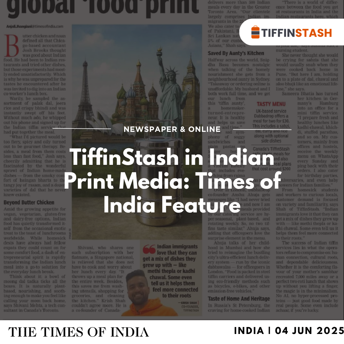 TiffinStash in Indian Print Media: Times of India Feature