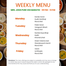 Load image into Gallery viewer, Mrs. Joshi Pure Veg Marathi Tiffin Service (Dinner)
