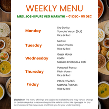 Load image into Gallery viewer, Mrs. Joshi Pure Veg Marathi Tiffin Service (Lunch)