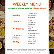 Load image into Gallery viewer, Mrs. Joshi Pure Veg Marathi Tiffin Service (Dinner)