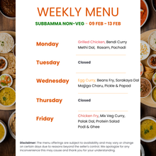 Load image into Gallery viewer, Subbamma Kitchen Veg & Non-Veg Tiffin Service