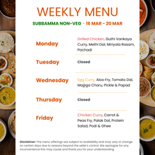 Load image into Gallery viewer, Subbamma Kitchen Veg & Non-Veg Tiffin Service