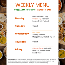 Load image into Gallery viewer, Subbamma Kitchen Veg & Non-Veg Tiffin Service