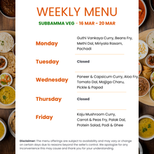 Load image into Gallery viewer, Subbamma Kitchen Veg & Non-Veg Tiffin Service