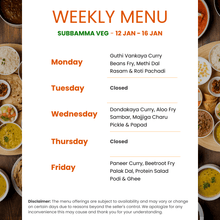 Load image into Gallery viewer, Subbamma Kitchen Veg & Non-Veg Tiffin Service