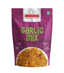 Purple package of S. Motiram Garlic Mix on a white background