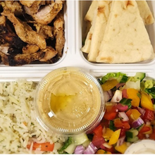 Load image into Gallery viewer, Chicken shawarma with pita, rice, and salad from Tiffin Stash - Non-Veg Healthy Meals by India&#39;s Flavour, a Mediterranean-style protein-packed meal.
