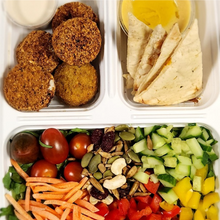 Load image into Gallery viewer, Falafel garden salad from Tiffin Stash - Veg Healthy Meals by India&#39;s Flavour with mixed veggies, nuts, and creamy dressing.
