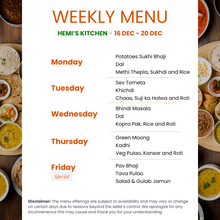 Load image into Gallery viewer, Hemis Kitchen Tiffin Service Menu
