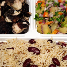 Load image into Gallery viewer, Mild jerk chicken with rice and pineapple salsa from Tiffin Stash - Non-Veg Healthy Meals by India&#39;s Flavour, offering Caribbean-inspired nutrition.
