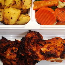 Load image into Gallery viewer, Peri peri chicken with roasted potatoes and vegetables from Tiffin Stash - Non-Veg Healthy Meals by India&#39;s Flavour, ideal for spicy meal prep.
